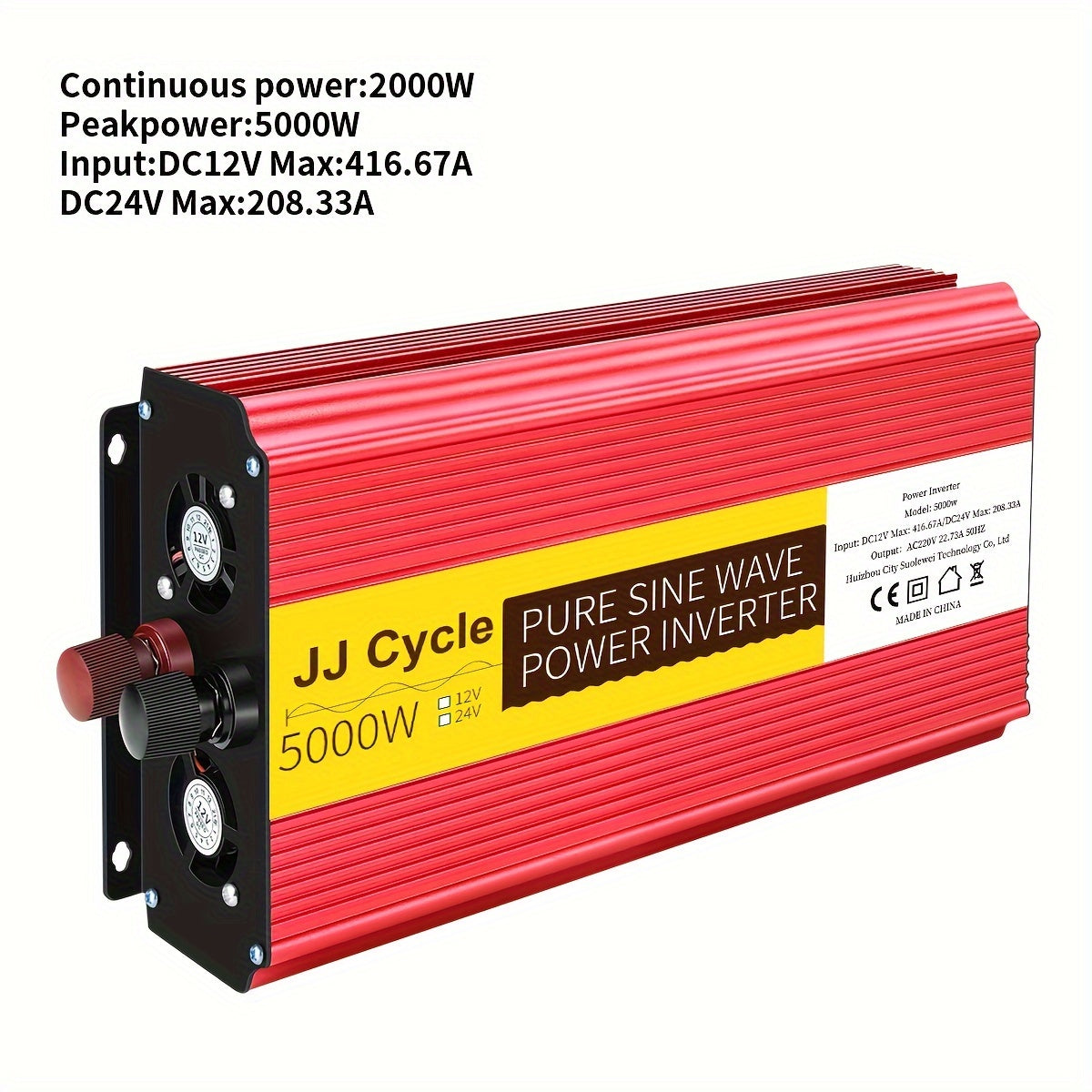 5000W/4000W Pure Sine Wave Inverter converts DC 12V/24V to AC 220V, 50Hz for car electronics with EU plug.