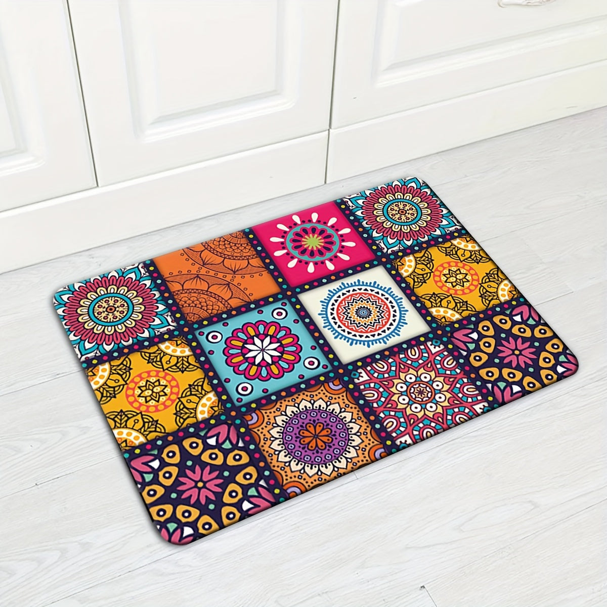 Area rug with Moroccan influences designed to prevent slipping, featuring a soft and durable material that is machine washable. Suitable for use in the living room, bedroom, kitchen, and bathroom. Multiple sizes to choose from.