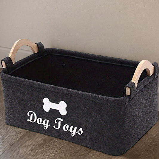 Durable storage box for pet toys, laundry basket for dogs and cats, home organizer made of polyester.