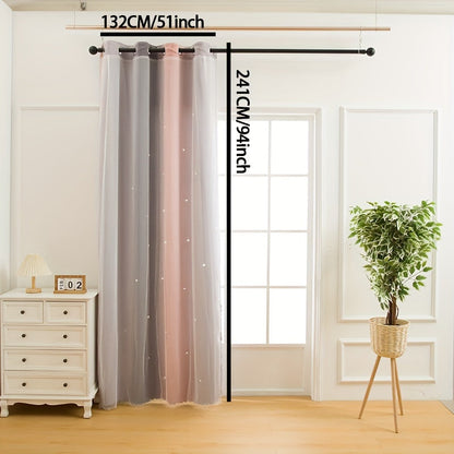 Stylish Sheer Curtain with Gray Gradient Star Pattern - Grommet Top, Easy to Clean for Living Room & Bedroom Décor