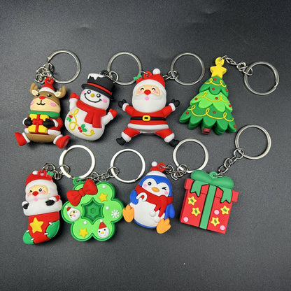 Set of 25 Festive PVC Cartoon Christmas Keychains, including Couple Keyrings with Ring Buckles and Holiday Charm Pendants for Decorating Christmas Trees Ornaments