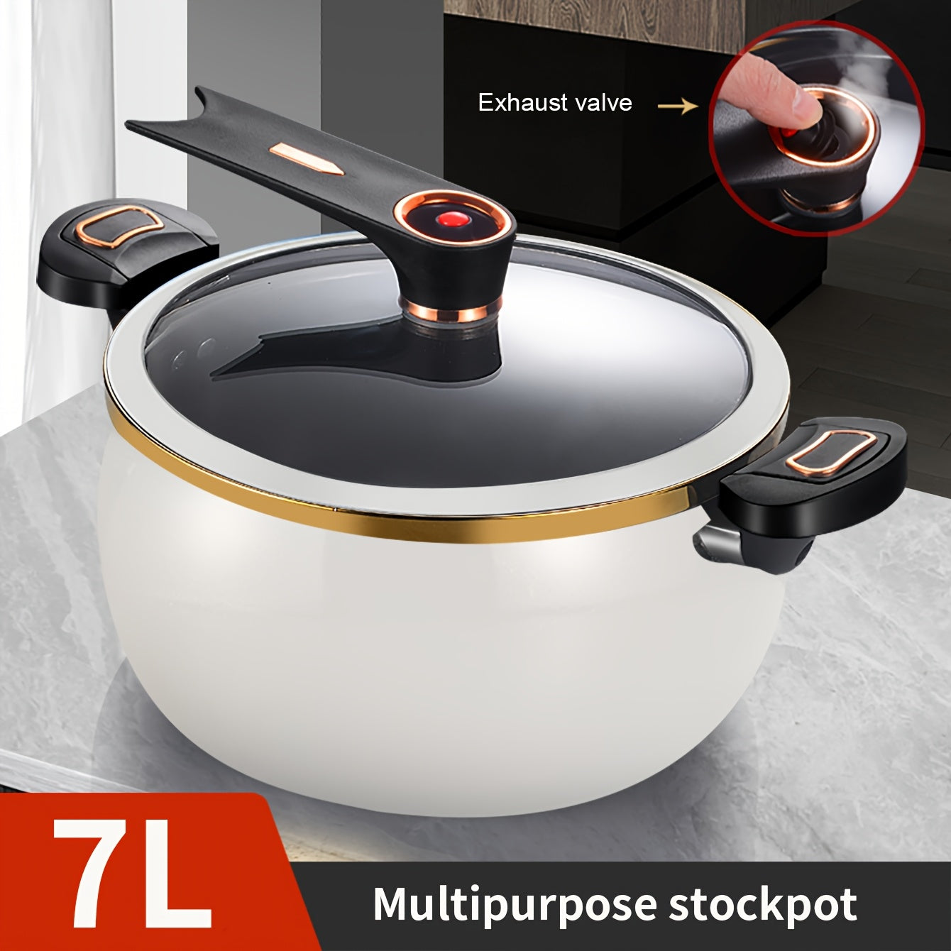 1-piece Cast Iron Stockpot with Twist-Lock Handles, Large 7L Capacity Soup Pot, Quick Stew Cookware, Suitable for All Stovetops