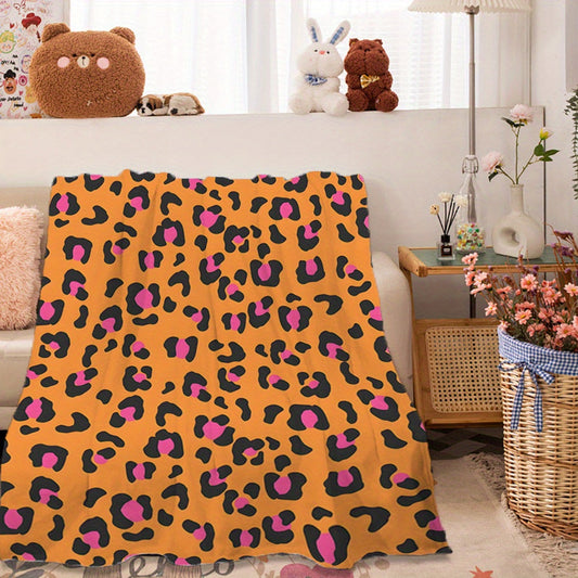 Soft and cozy flannel fleece blanket with a contemporary design. Suitable for all seasons, this blanket is machine washable and features a digital print orange leopard pattern. Made with a polyester cover, this warm plush blanket weighs 200-250gsm and is