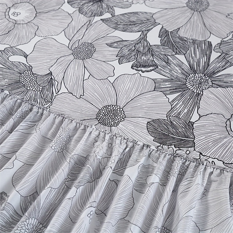 3-piece polyester fitted sheet set has a brushed skin-friendly finish, featuring plant flower design for home or hotel use.