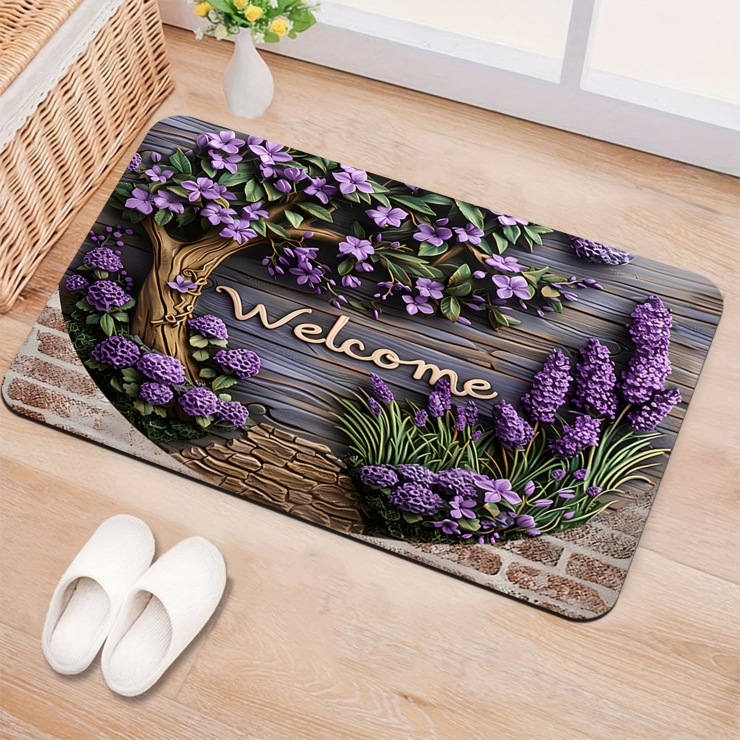 Inviting Lavender Door Mat with Non-Slip Features - Easy to Clean in Washing Machine, Suitable for Various Rooms including Living Room, Bedroom, and Bathroom - High-Quality Polyester for Long-Lasting Home Decor