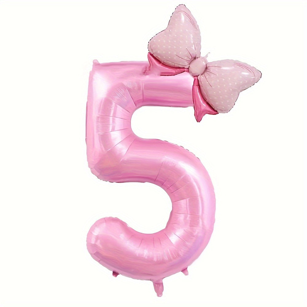 81.28 cm Pink Number Balloon with Bow - Ideal for girls' birthday decor - No electricity needed - Made of aluminum