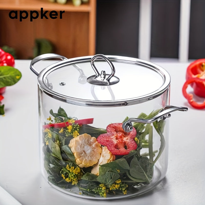 Appker Glass Cookware Set: Includes 2.5L & 3.5L Capacity Pots, Suitable for Stovetop Use, Easy to Clean in Dishwasher, High Heat Resistant Borosilicate Glass with Stainless Steel Handles - Ideal for Cooking Soups, Milk, Baby Food, Pasta, Noodles & More