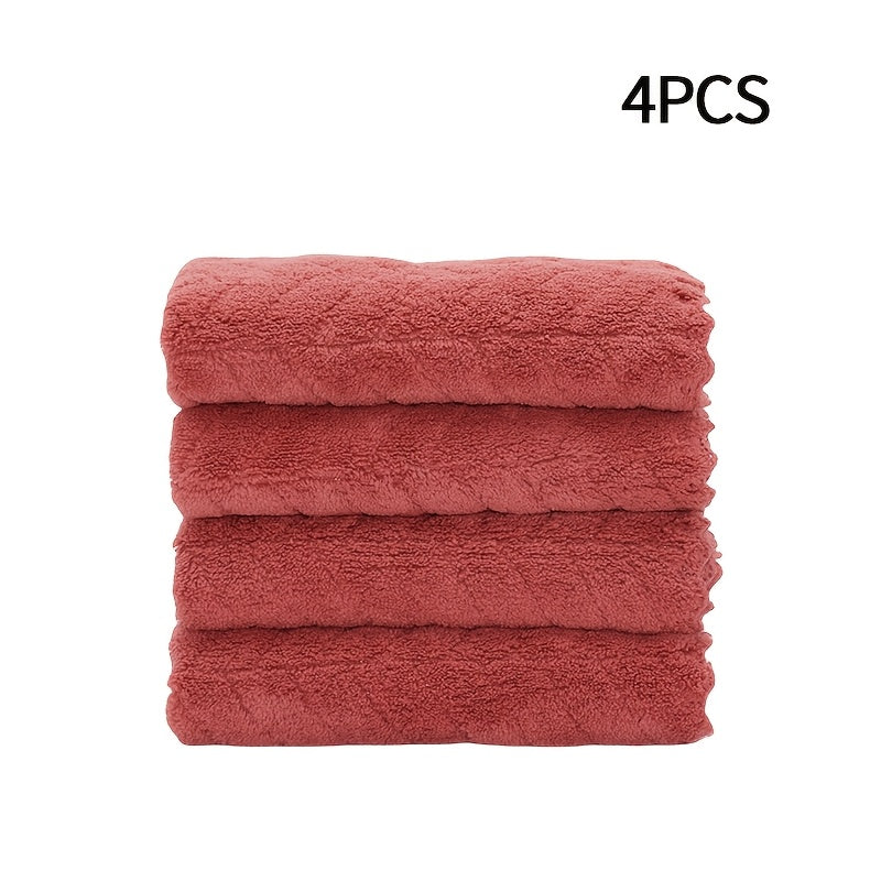 Set of 4 square towels measuring 27.94*27.94cm. Soft, absorbent, versatile for bathroom and household use.