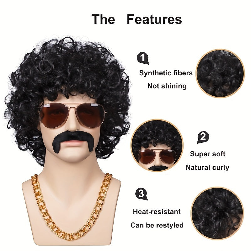 1 Piece Short Black Fluffy Disco Afro Wig for Anime Cosplay, Fancy Dress, and Funny Costume Parties for Men and Women