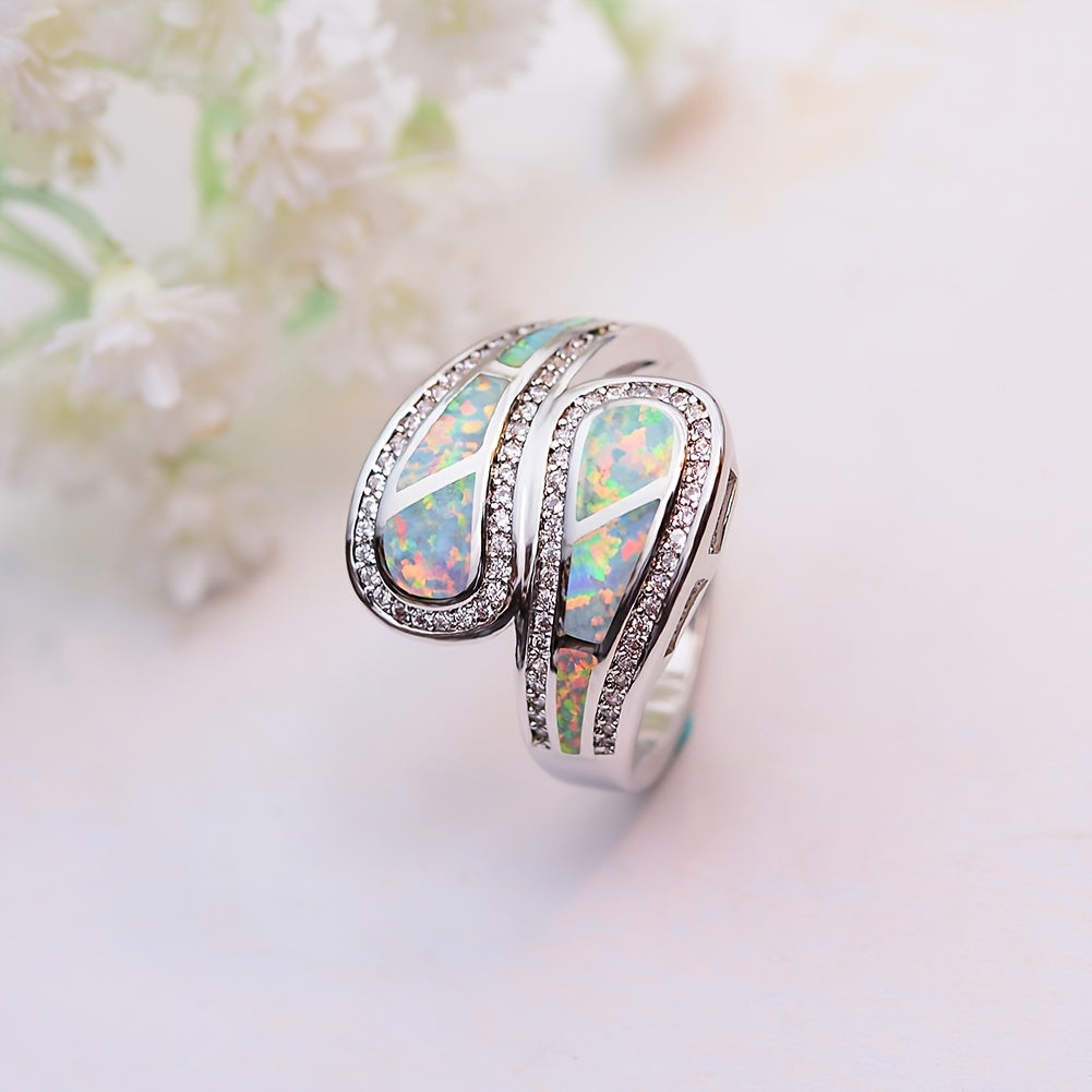 Vintage boho white opal stone ring for women, perfect for weddings and engagements.