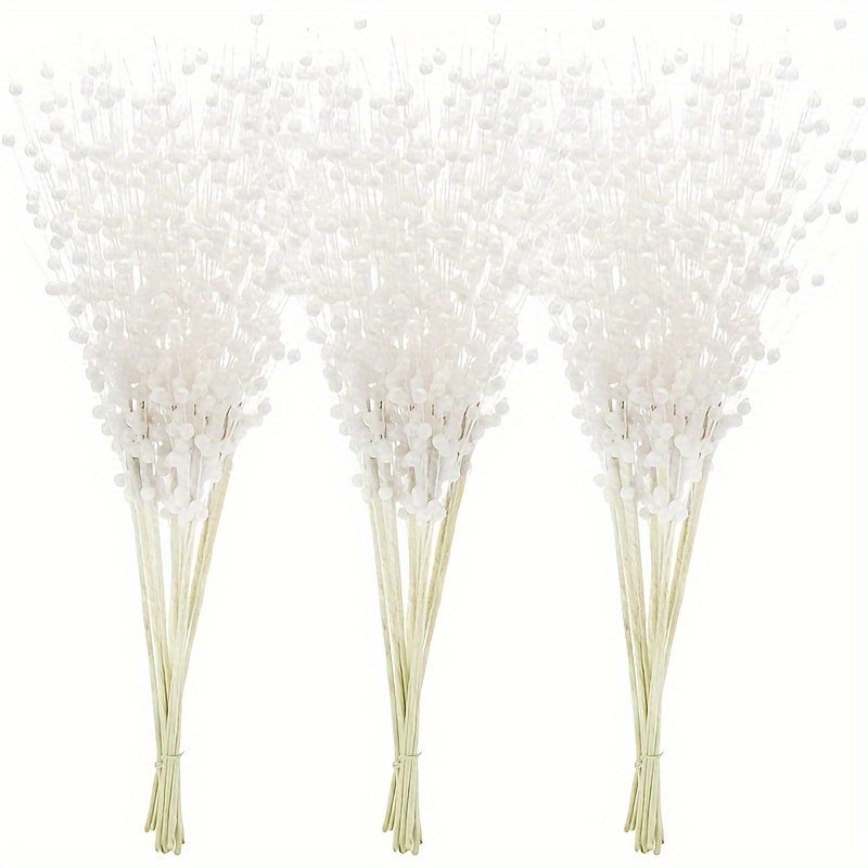 4 artificial glitter berry stem ornaments for Christmas tree or vase, 17 inches in rose gold.