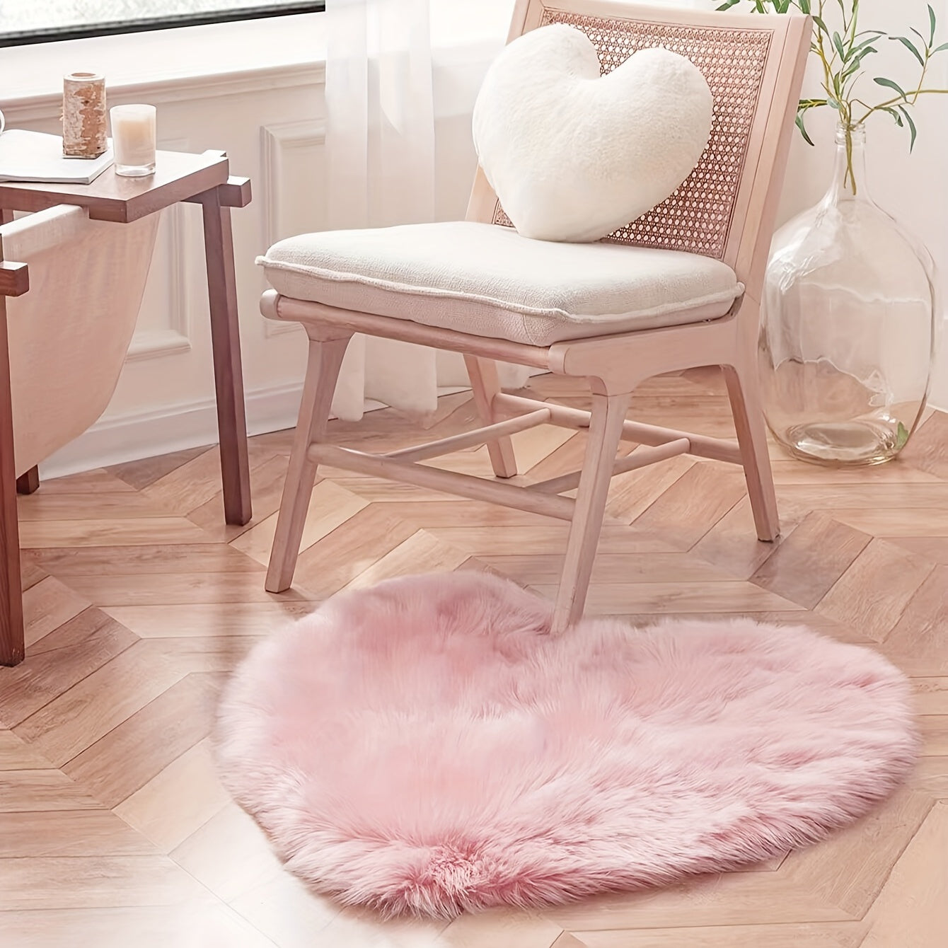 Soft and Cozy Heart-Shaped Plush Pink Faux Sheepskin Rug - A Delightful Addition for Girls' Bedroom, Vanity Chair, and Home Decor | Ideal Present for Christmas, Valentine's Day, and Thanksgiving