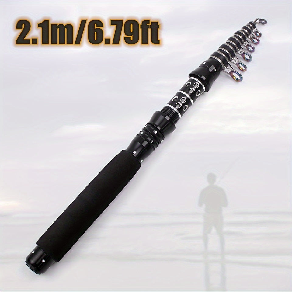 Ultra-short, ultra-hard carbon fishing rods measuring 2.1m-3.0m, with portable telescopic design and larger guide rings and handles. Ideal for carp and bass fishing, convenient for seaside