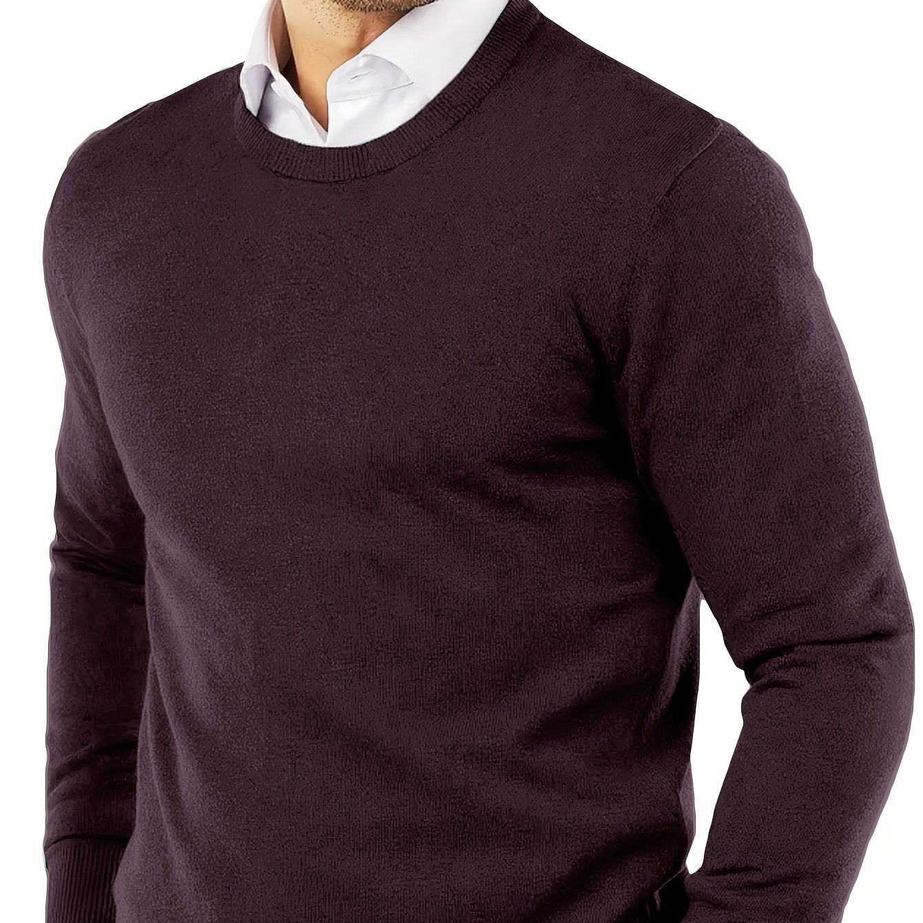 Men's premium solid color knit sweater, warm and comfortable with long sleeves. Ideal for fall/winter outdoor activities. Made with a rayon blend.