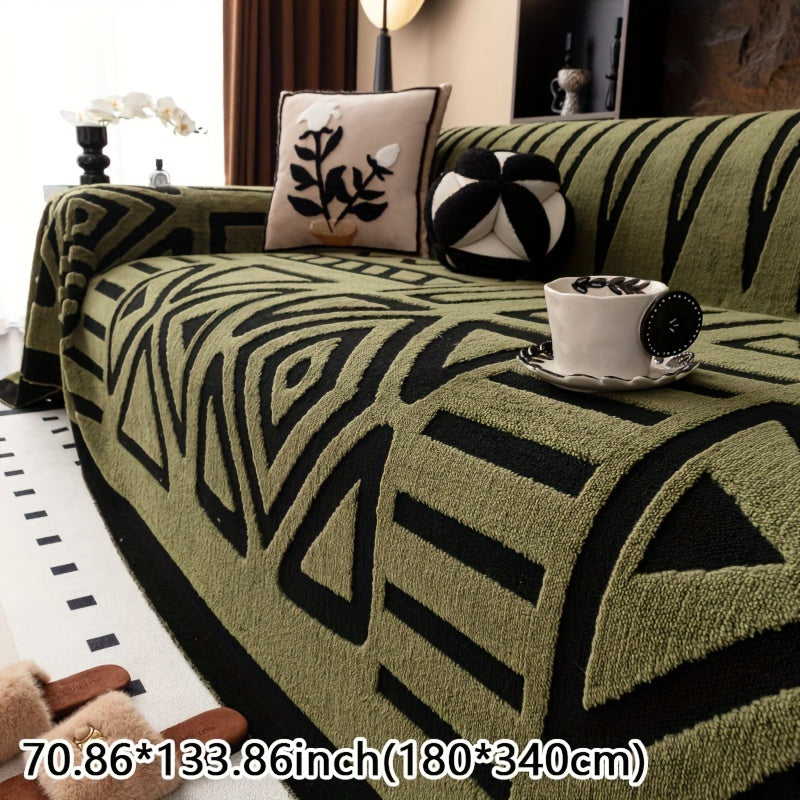 Modern Geometric Plush Sofa Cover in Black & White, All-Season, Dust-Proof, Pet-Friendly. Fits Single to Four-Seater Sofas. Machine Washable. Ideal for Living Room & Bedroom.