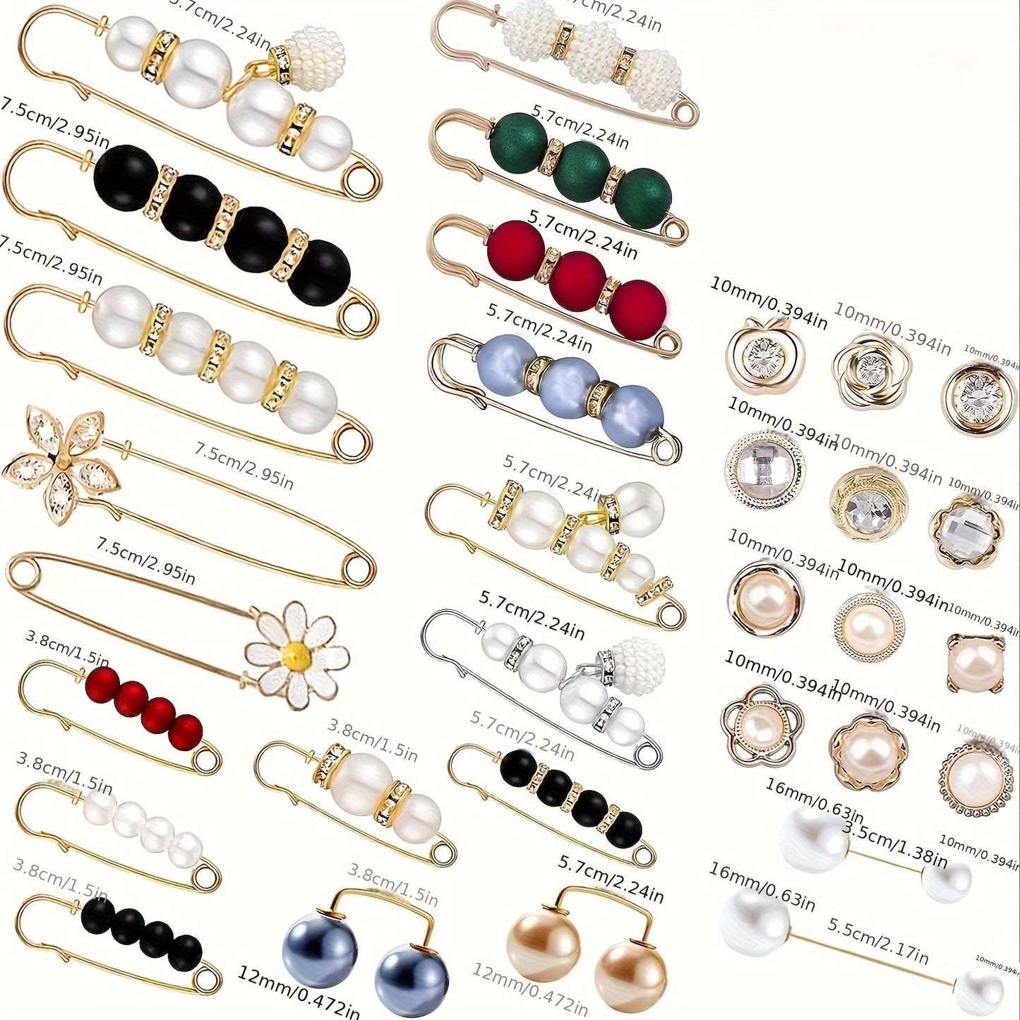 Set of 35 elegant alloy brooches featuring minimalist irregular shapes. Perfect for cinching the waist of jeans and dresses, these brooches also double as anti-exposure safety clips and clothing fasteners. Versatile lapel pins that can be worn as