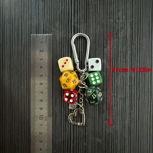 Set of 6 Dice Keychains, Polyhedral Resin Dice Pendants, Number-Decorated Keyrings for Bags and Keys, Perfect Valentine's Day Gift for Gaming and Role-Playing Fans