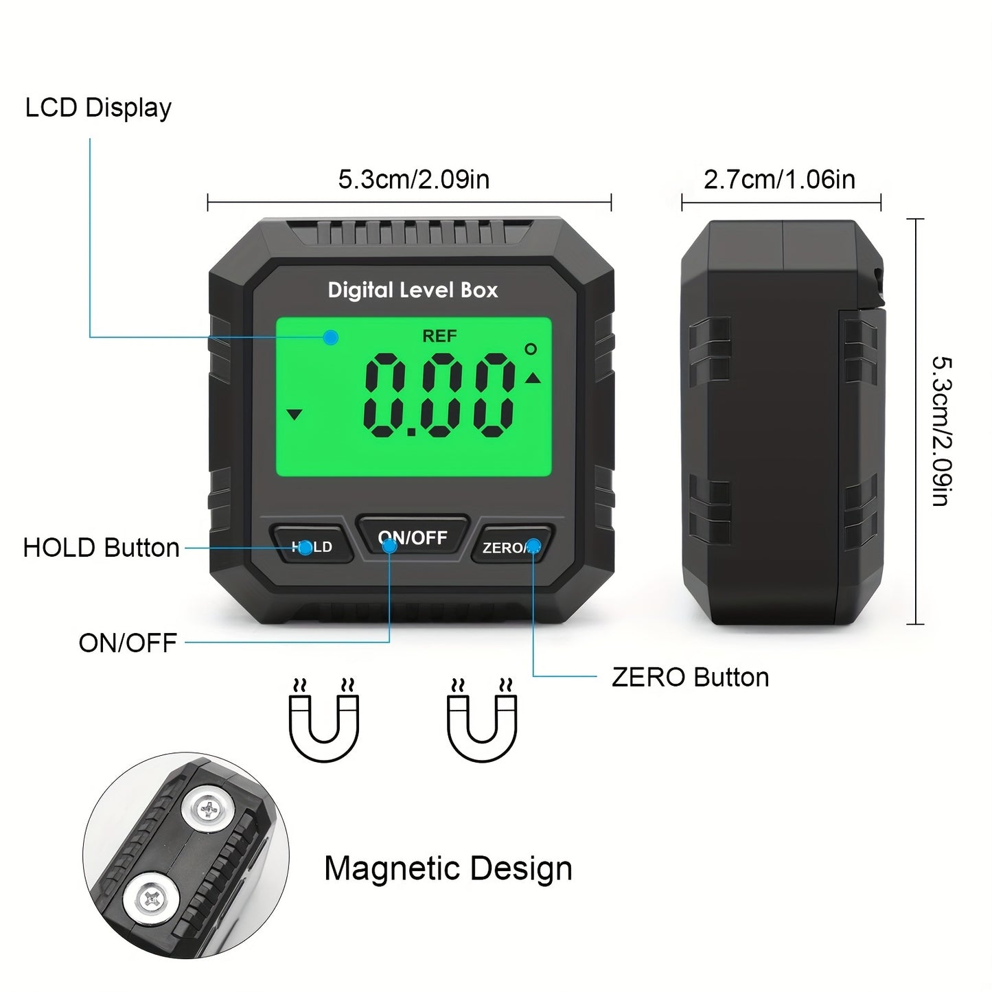 1pc Digital Protractor with LCD Backlight, Magnetic Base, and Mini Inclinometer.