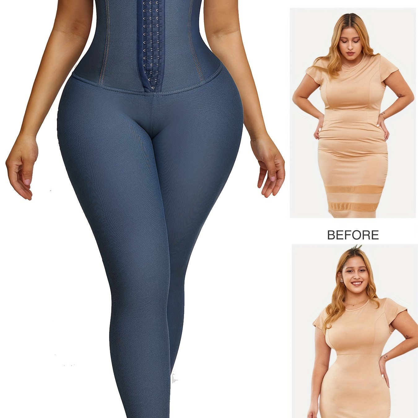 High-waist shapewear pants for women with tummy control and butt lifting features, slimming thigh support, made of stretchy polyester blend, hand washable.