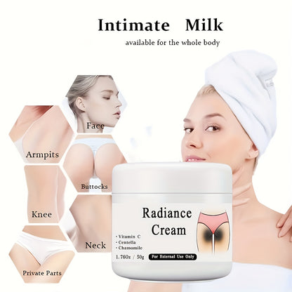 50g Radiance Cream with Vitamin C for private parts, underarms, and joints to improve melanin appearance and illuminate inner butt and thigh skin. 1.76oz.