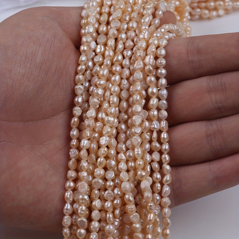 Beautiful 4-5mm Natural Freshwater Pearl Beads, Double-Sided Shiny Finish with Straight Hole for Crafting Custom Jewelry - Ideal for Making Bracelets & Necklaces.