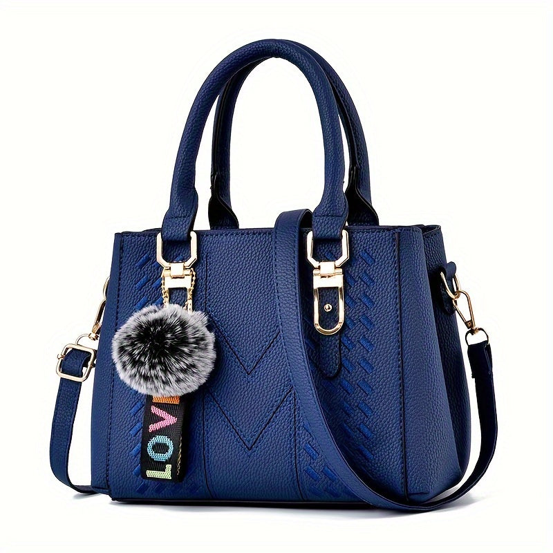 Mother's Day gift bag features women's trendy handbag with ball pendant, simple quilted shoulder crossbody style, perfect for mom and family.