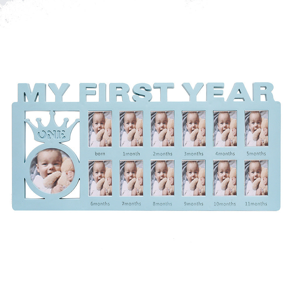 Capture every milestone of your baby's growth with our 12-month growth record photo frame. This creatively designed frame is made from high-quality PP plastic material, making it a perfect Christmas or Halloween gift for new parents.