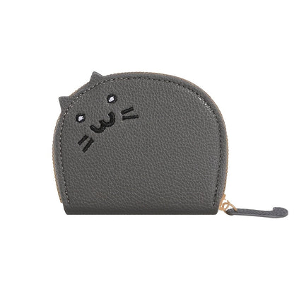 Charming cat-shaped casual wallet with synthetic material, card slots, zip closure, envelope design, easy to clean, and painted edge details.