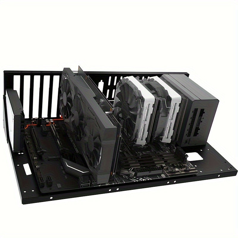 ATX Test Bench Case: Black Alloy Steel, Supports Dual Processors, MicroATX & ITX Compatible, Ideal for Motherboard Testing and PC Assembly