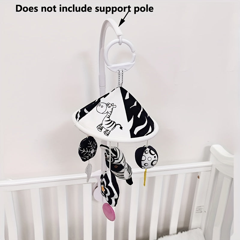 Safety Seat Basket Hanging Wind Chime - Visual Sensory Toy for Young Children, with Black & White Umbrella Stroller Charm