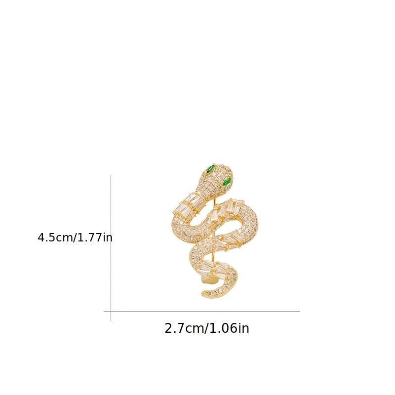 New for 2024: Luxurious Fashion Accessory for Women - Elegant Snake Brooch Pin featuring Green Eyes and Rhinestone Animal Shape