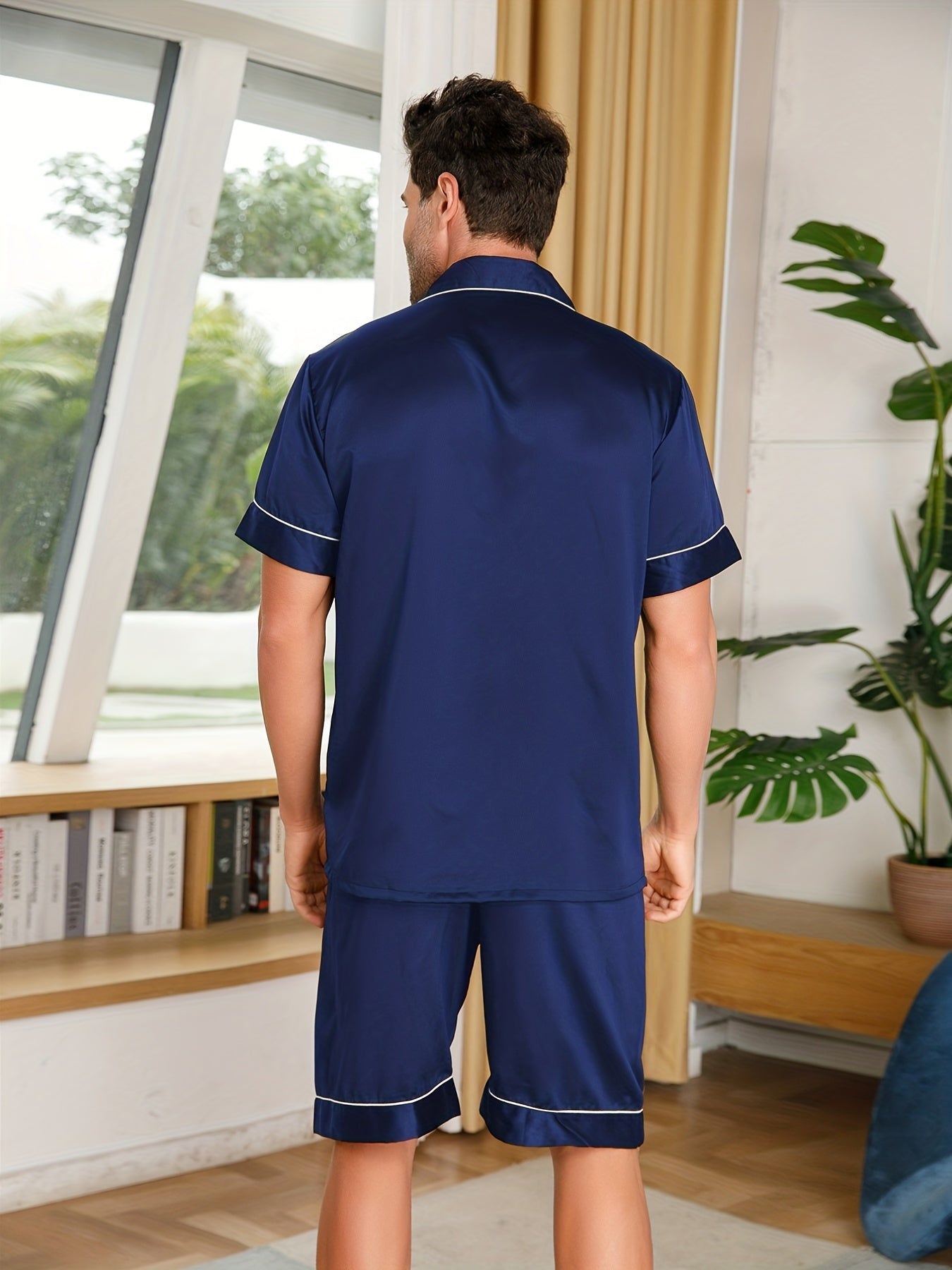 Men's comfortable pajama sets with short sleeve tops and shorts, loungewear.