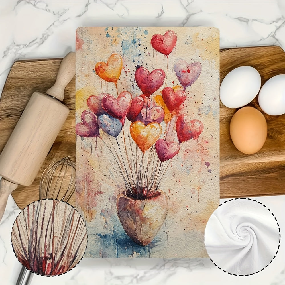 2 pieces of Valentine's Day themed ultra soft kitchen towels, highly absorbent for holiday decor. Machine washable and measuring 16x24 inches. Product code: 2KYSYS1217664.