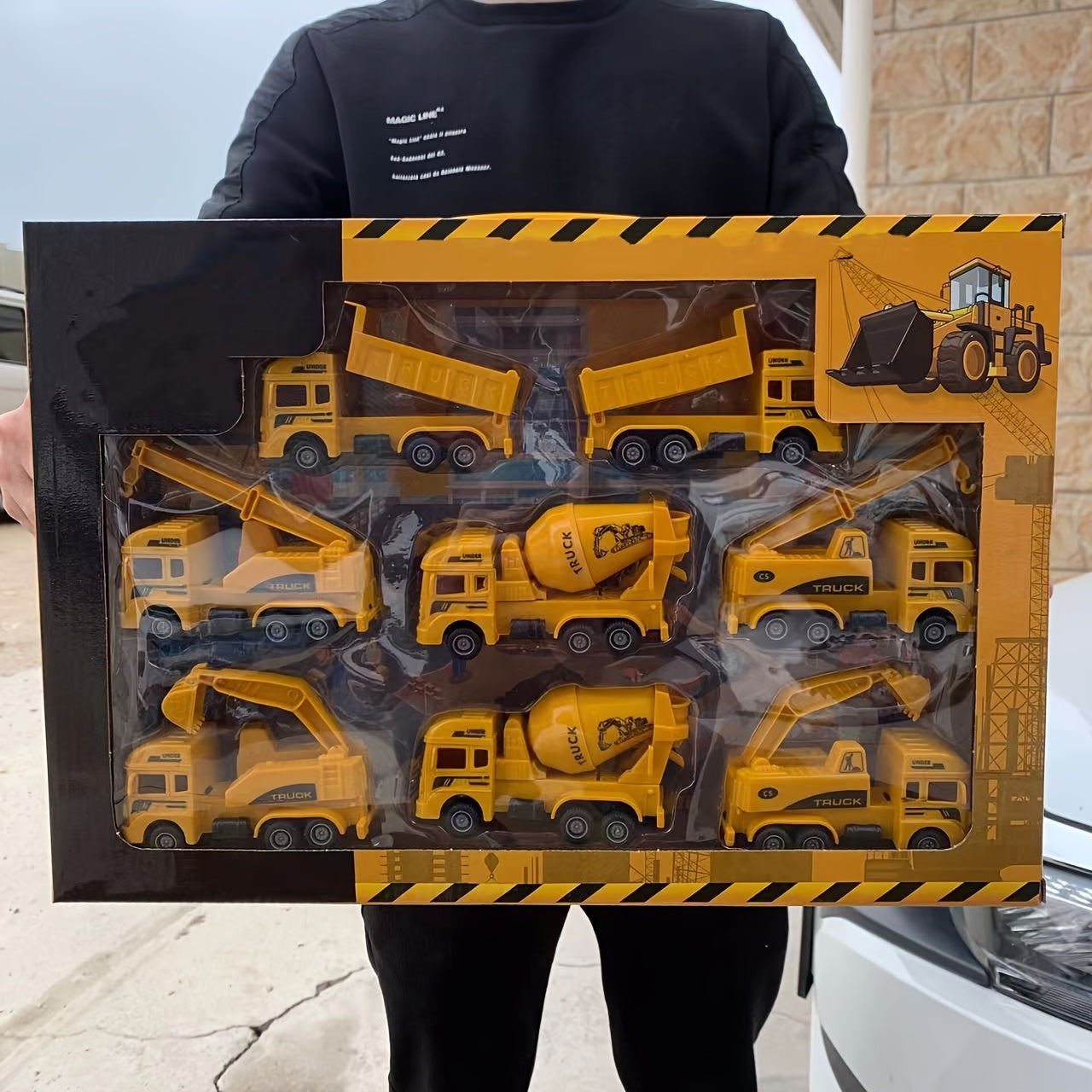 8-piece set includes excavator toy, construction vehicles, and inertia-powered excavator combination - great for learning about transportation tools and as a gift option.