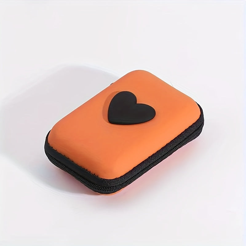 Heart-shaped storage bag for earphones, data cables, and chargers with anti-fall zipper.