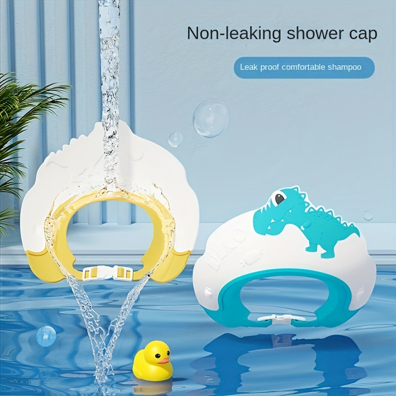 Shower Cap with Fun Dinosaur Design, Waterproof Shampoo Barrier, Leak-Proof, Comfortable Fit, Ear Protection for Kids Ages 2-6, Perfect Bath Time Accessory by PANLYNNER