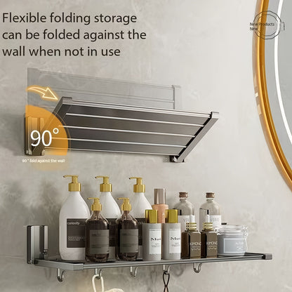 Modern Aluminum Kitchen Rack with Folding Wall-Mounted Seasoning Jar Storage Shelf for Food Preparation - No Electricity Required