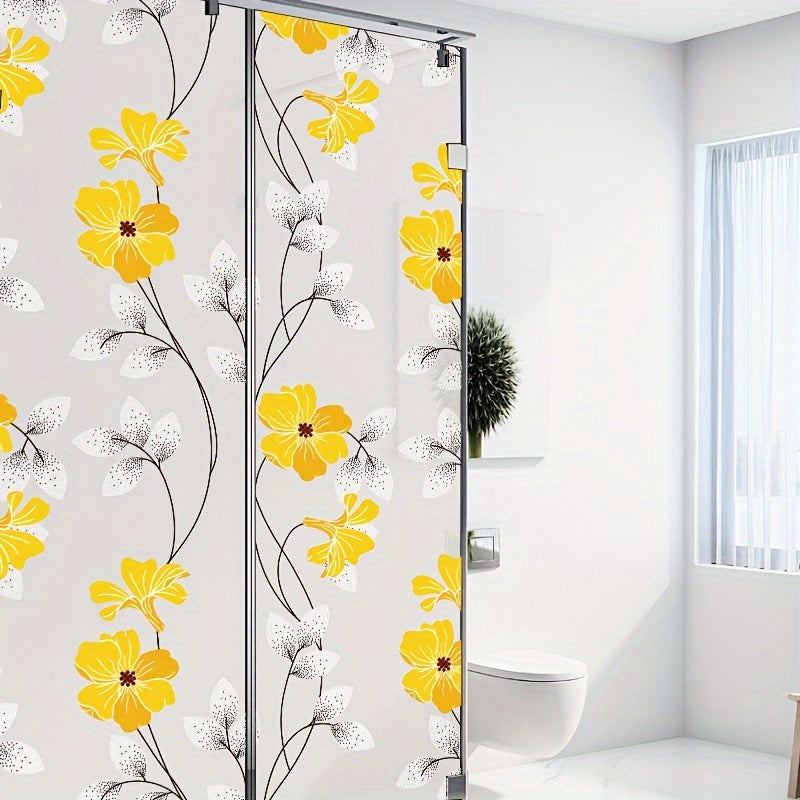 Yellow Floral Pattern Static Cling Window Film - Window Privacy Sticker for Home Decor