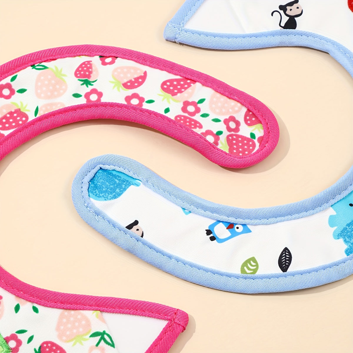 Set of 5 waterproof drool bibs for infants and toddlers aged 0-3 years, made of cotton with a hook & loop closure. Features playful designs suitable for both boys and girls, perfect for drooling and teething.