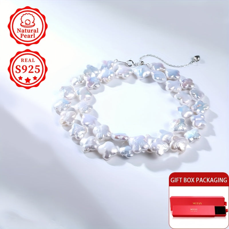 Introducing a Fashionable Women's S925 Silver Necklace with Natural Freshwater Baroque Pearls, a Stunning Pearl Necklace measuring 43+5cm. The Design Showcases an Array of Colors and Patterns, with Natural Growth Marks, or Minor Imperfections, adding