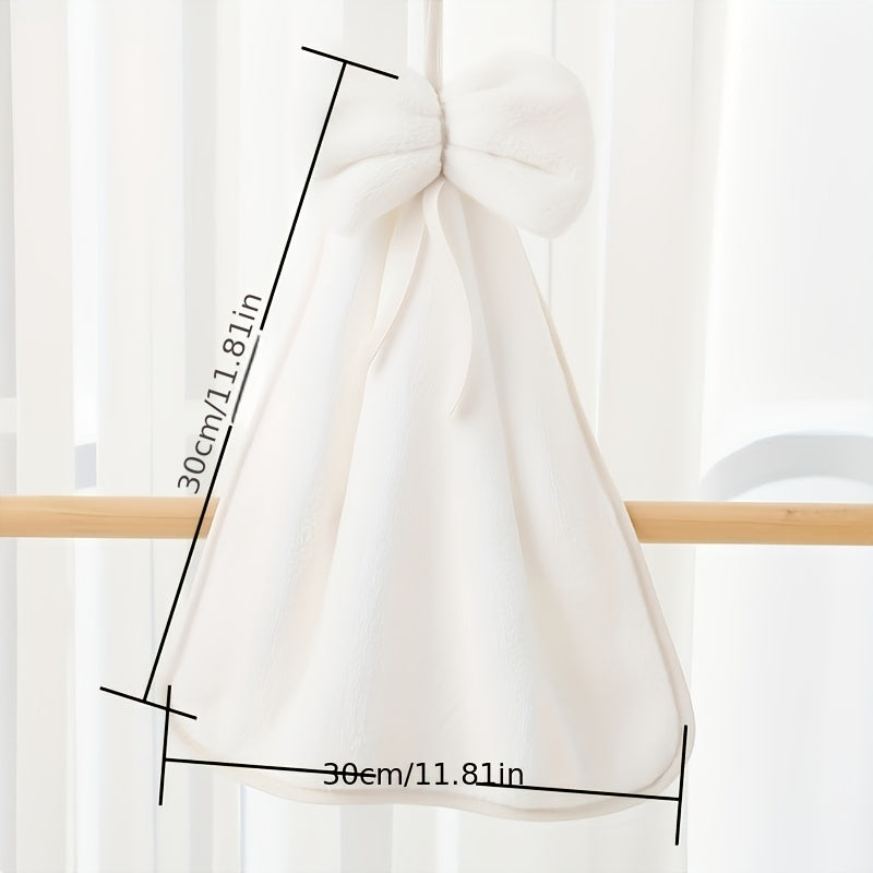 Bowknot Coral Velvet Fingertip Towel, Quick-drying, Absorbent, Cute hanging towel for bathroom.