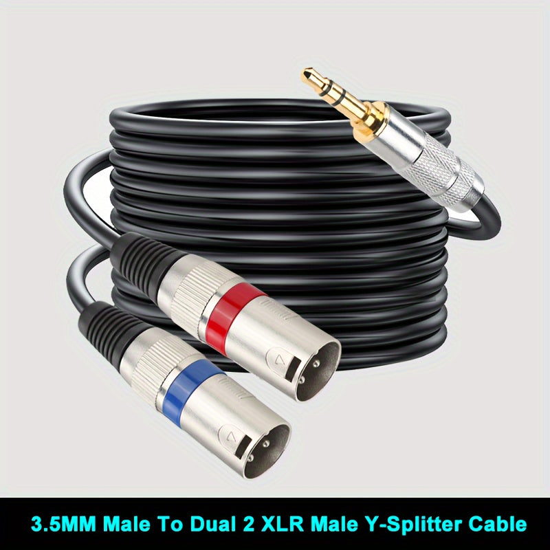 Gold-plated 3.5mm to XLR male audio cable with pure copper and dual XLR connectors for connecting mobile phones and computers to mixing consoles.