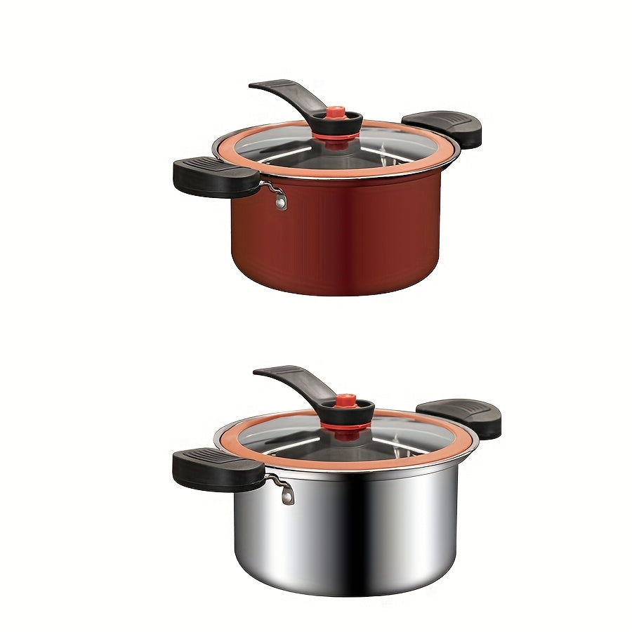 This set includes 2 pieces of Stainless Steel Quick Boiling Pots, each with a Lid for speedy soup preparation. The Double-Sided Locking Lid helps save time, while the vertical handle stays cool to the touch. Suitable for all cooktops, this pot conducts