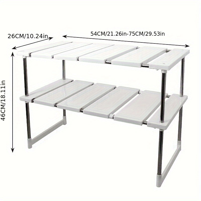 Adjustable Expandable Under-Sink Kitchen Organizer - Durable Plastic Storage Rack for Cabinets & Countertops, Perfect for Tableware