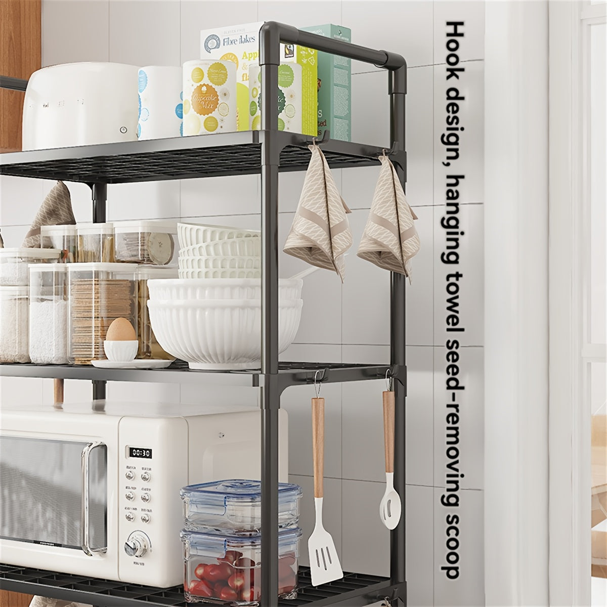 4-Tier Storage Rack Set with Versatile Uses - Simple Assembly, Constructed with Galvanized Metal & Plastic, Compact and Portable for Organizing Kitchen and Bathroom Items.