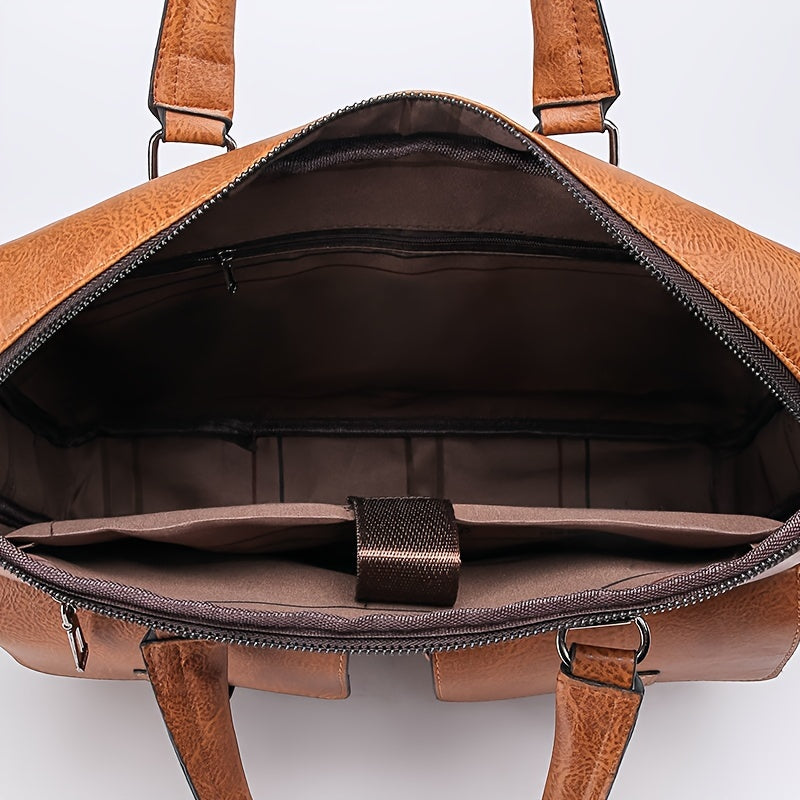 Vintage style coffee briefcase for men with adjustable strap, perfect for daily commute.