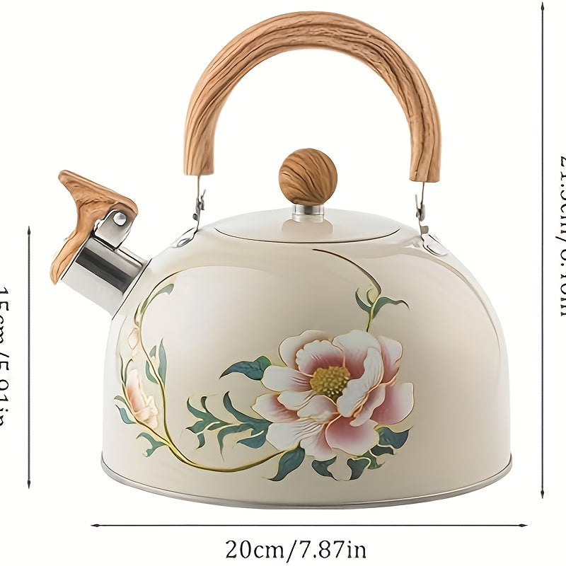 Chinese-style 3L stainless steel whistling tea kettle with handle, uncharged and suitable for stove top use.