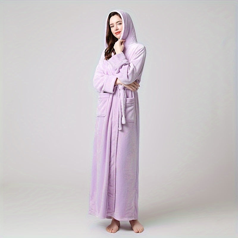 Coral Fleece Bathrobe with Long Sleeves, Couple Style, Hooded for Autumn and Winter