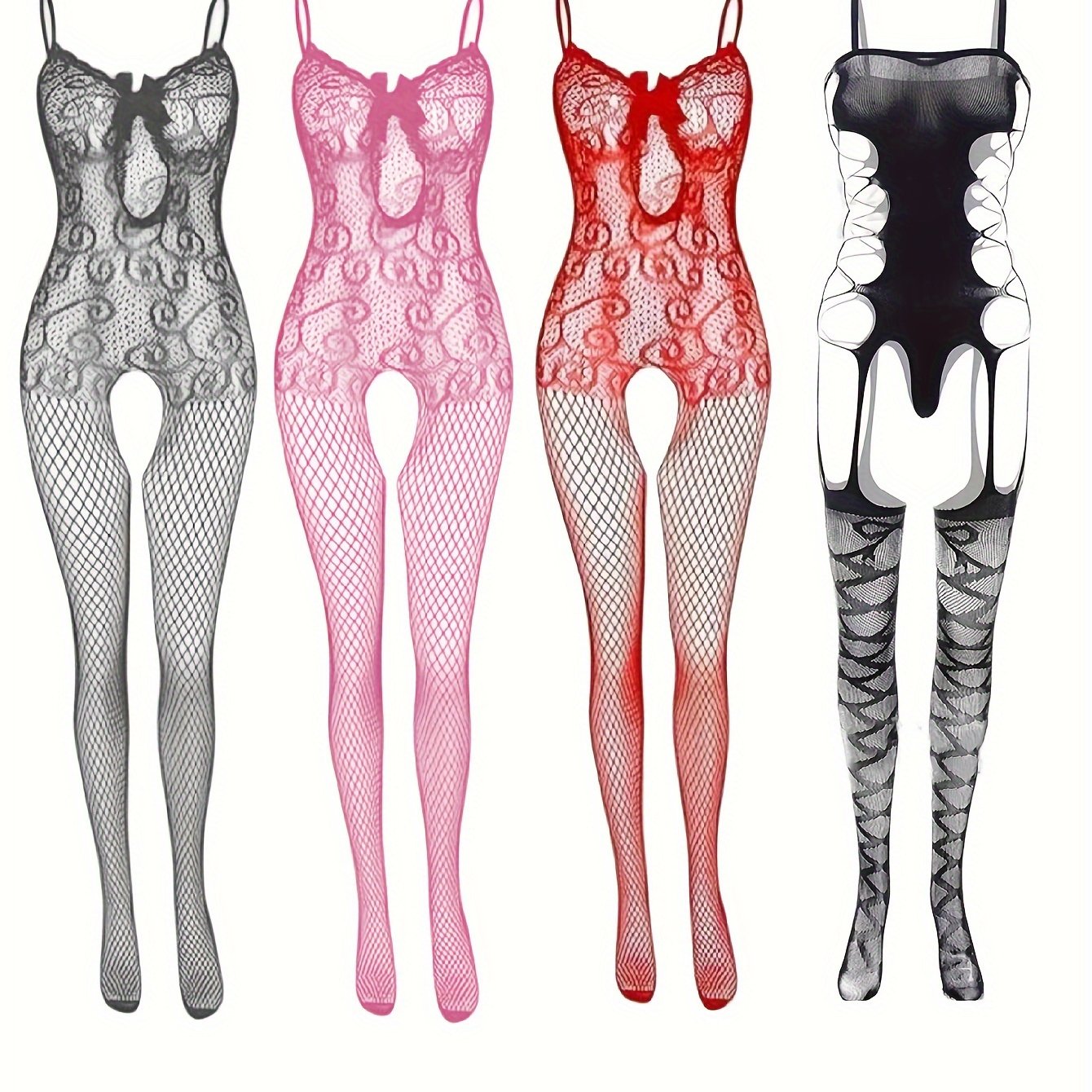 Mesh sleeveless bodystocking, women's lingerie set.