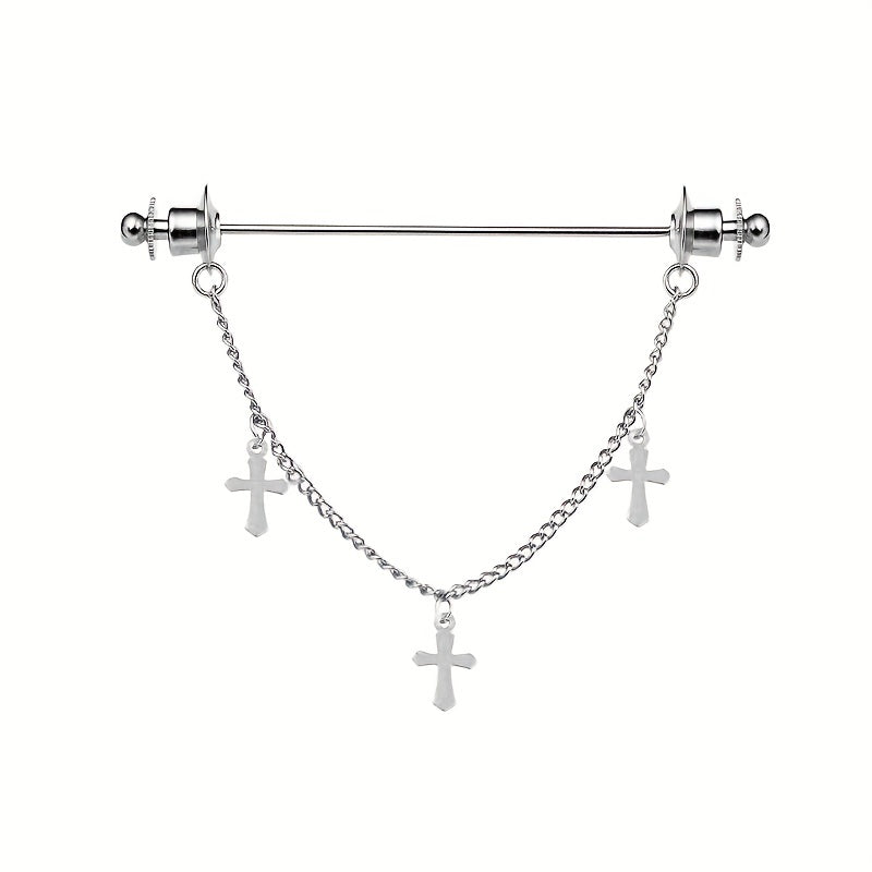 Men's Cross Chain Shirt Collar Pin High-end Chain Brooch Jewelry Accessories with an Original Design